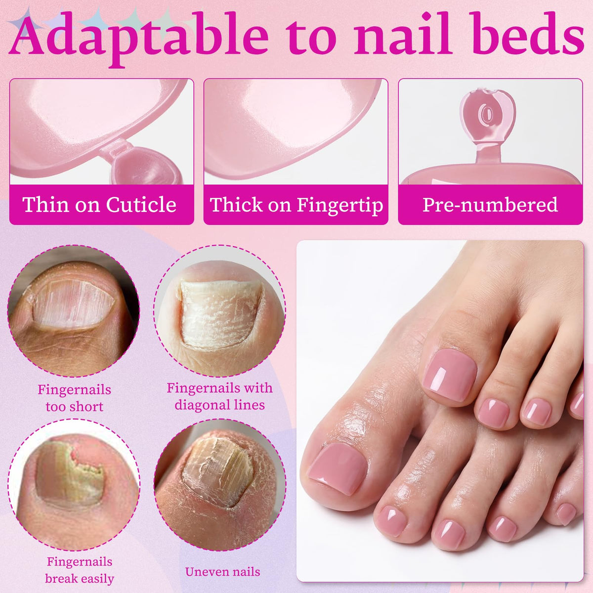 Ongles de pieds press-on LuckForever dans leur boîte de rangement