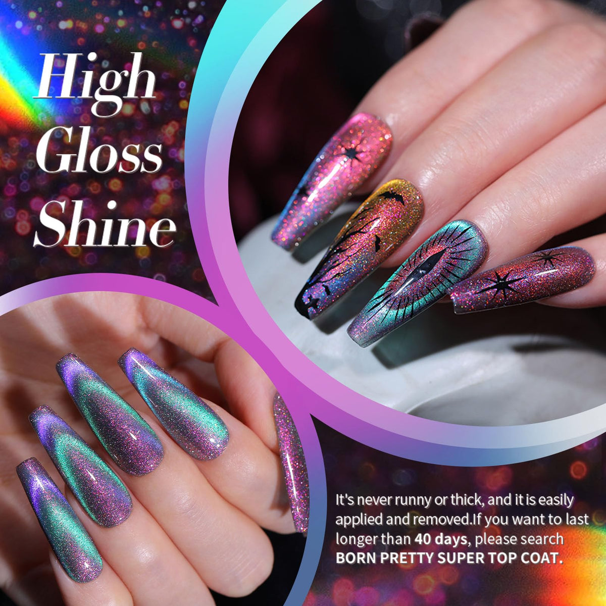 Ongles décorés avec le vernis gel magnétique Chameleon