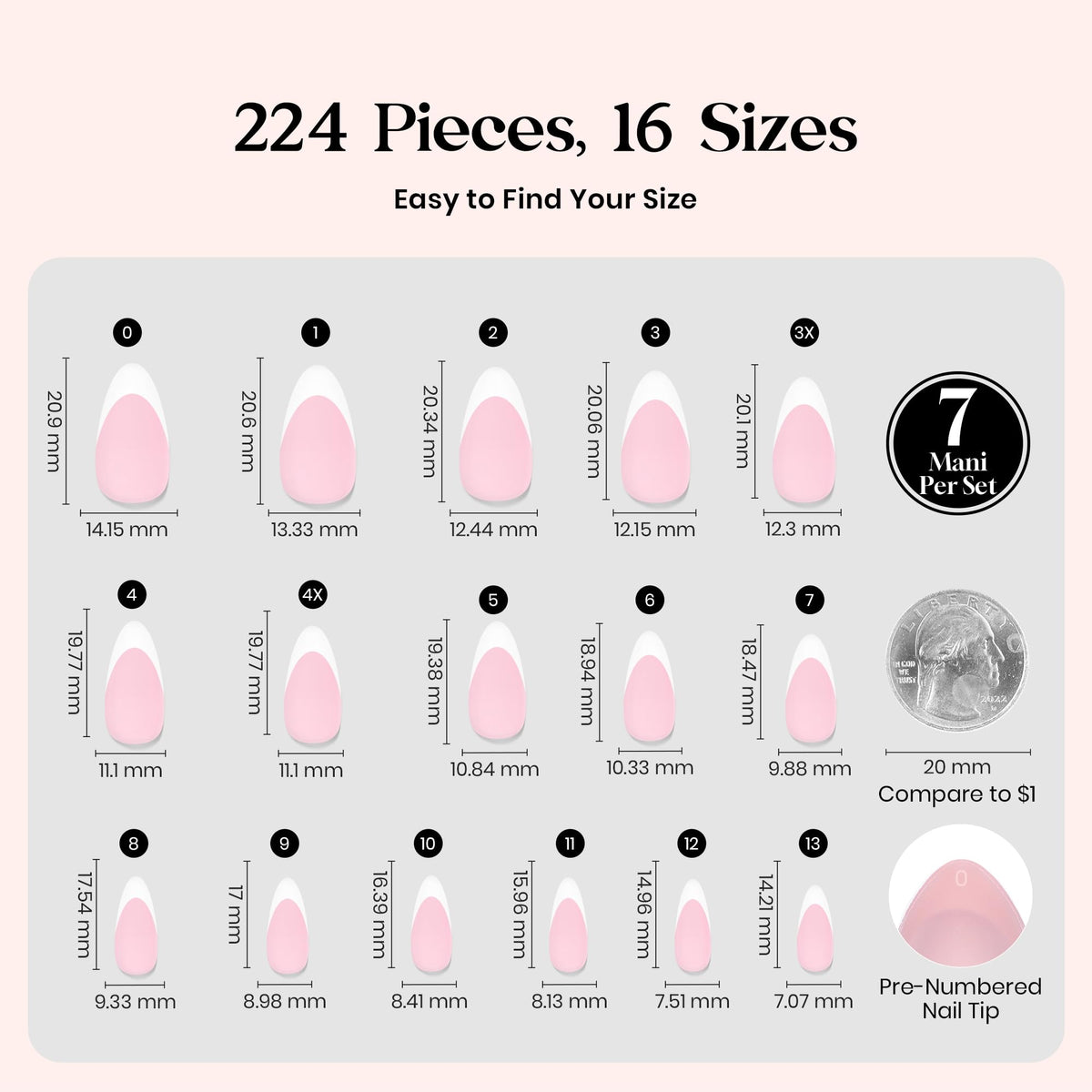 Ongles en amande rose beetles avec différentes tailles