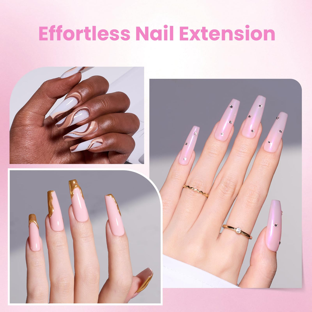 Ongles en gel longs coffin beetles en différentes tailles