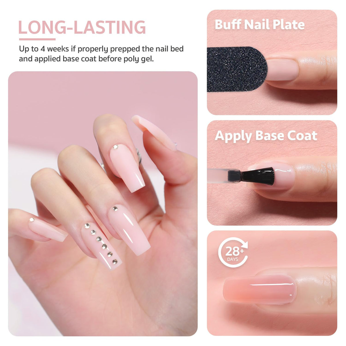 Ongles finis avec poly gel GAOY rose pâle