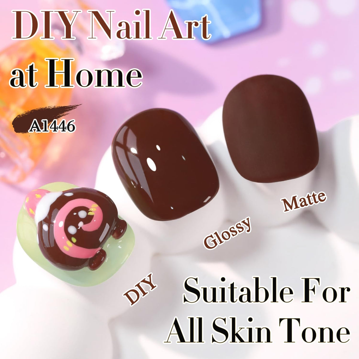 Ongles manucurés avec gel polish brun foncé Double Rhythm