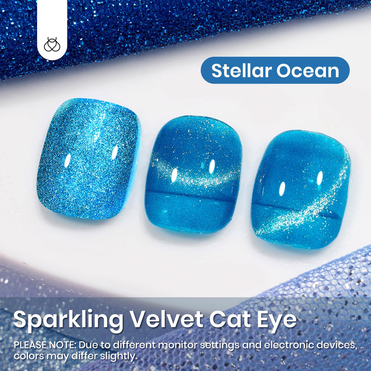 Ongles manucurés avec vernis Bleu Cat Eye de Beetles