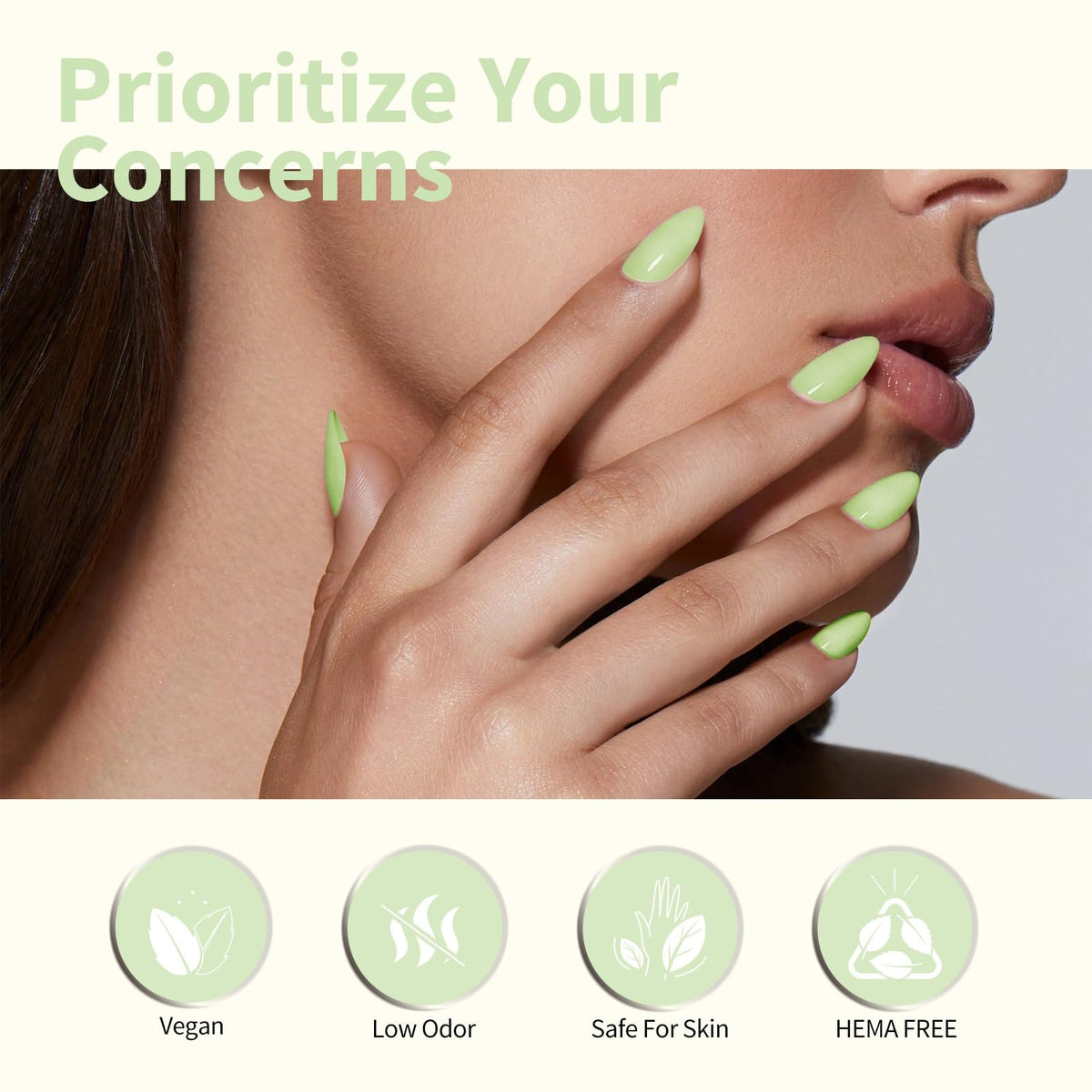 Ongles manucurés avec vernis CANNI vert menthe