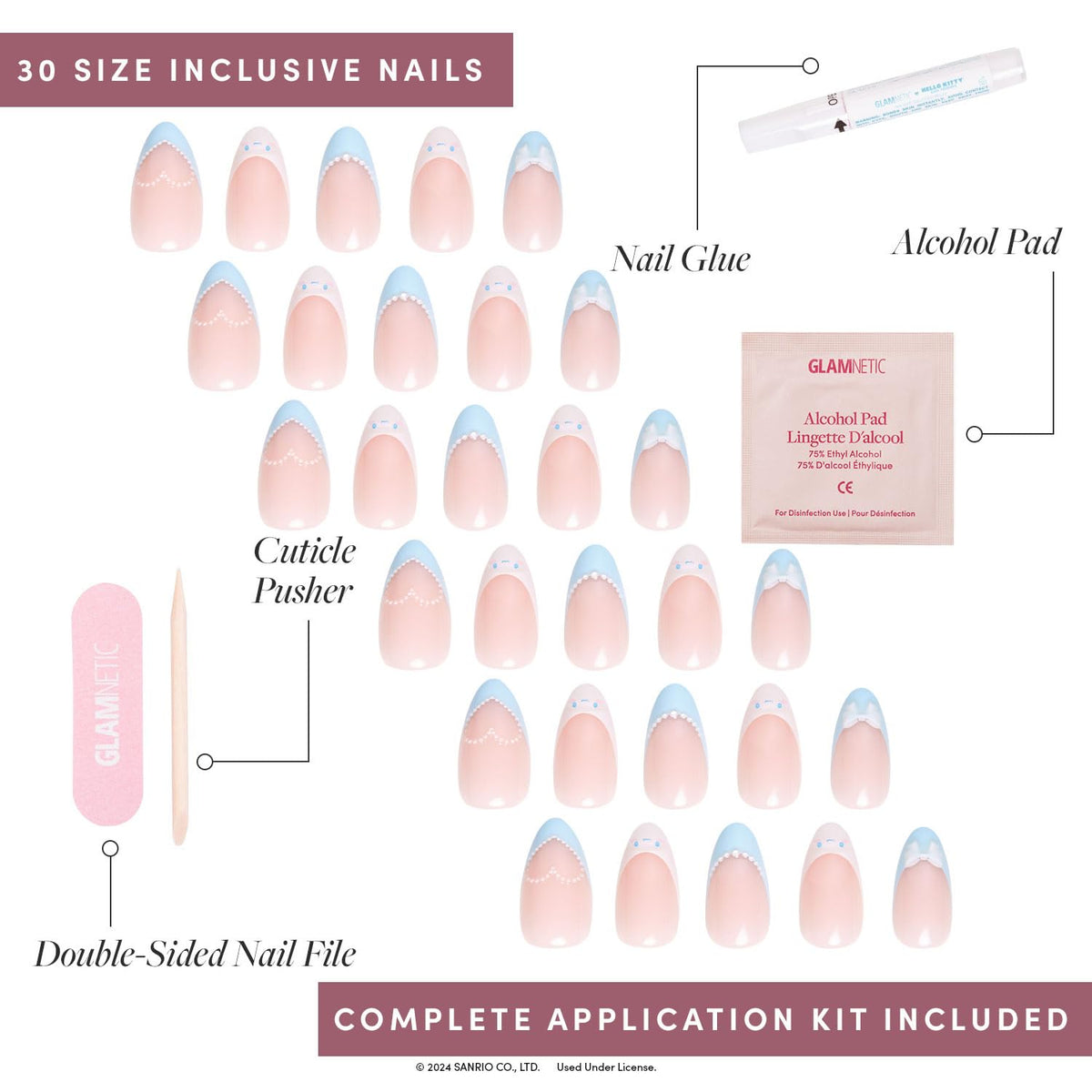 Ongles press-on Cinnamoroll dans leur boîte de rangement