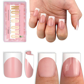 Ongles Press-On NOVO OVO Baby Pink avec pointes françaises, vue de face