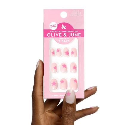 Ongles Press-On Olive & June Pink Star Party, vue de face