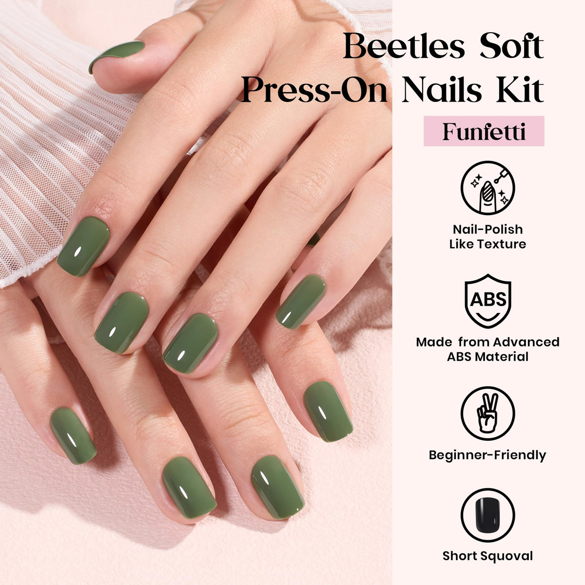 Ongles pressés courts en couleurs unies et paillettes