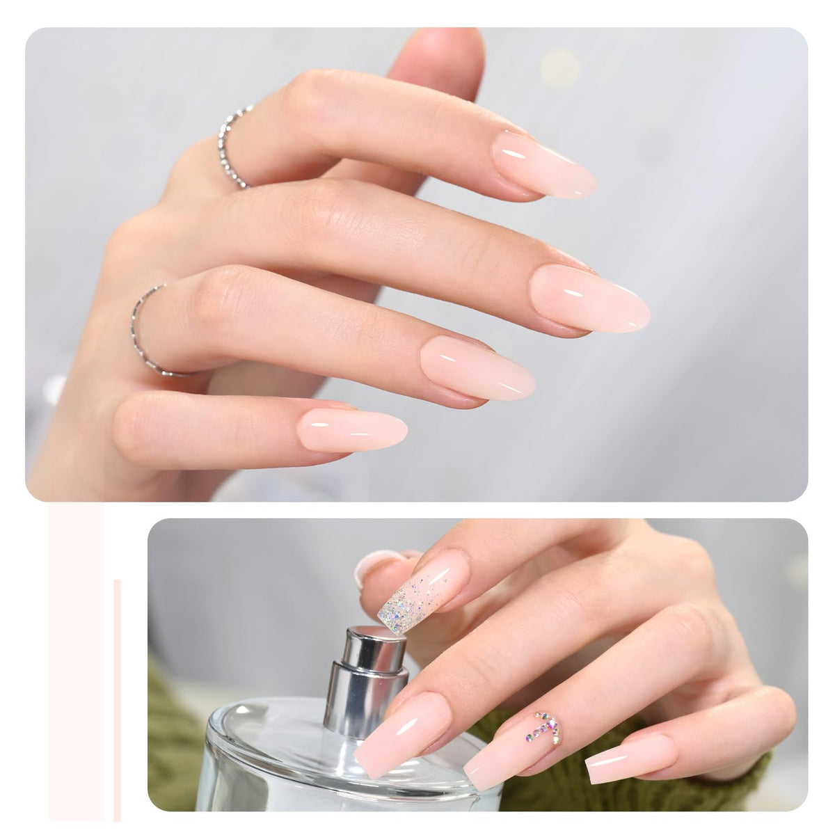 Ongles réalisés avec le gel poly GAOY milky nude