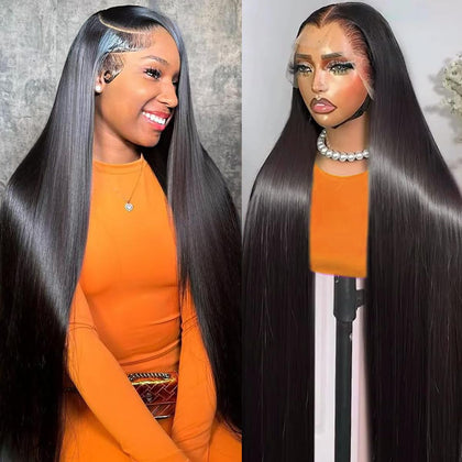 OOVVDA perruque Lace Front 30 pouces vue avant avec cheveux noirs naturels