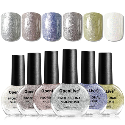 OpenLive set de vernis à ongles pailleté 10ml, 6 couleurs variées