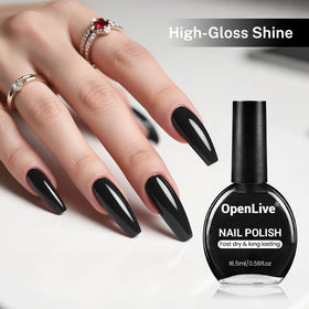 OpenLive vernis à ongles noir 16,5ml en usage sur des ongles