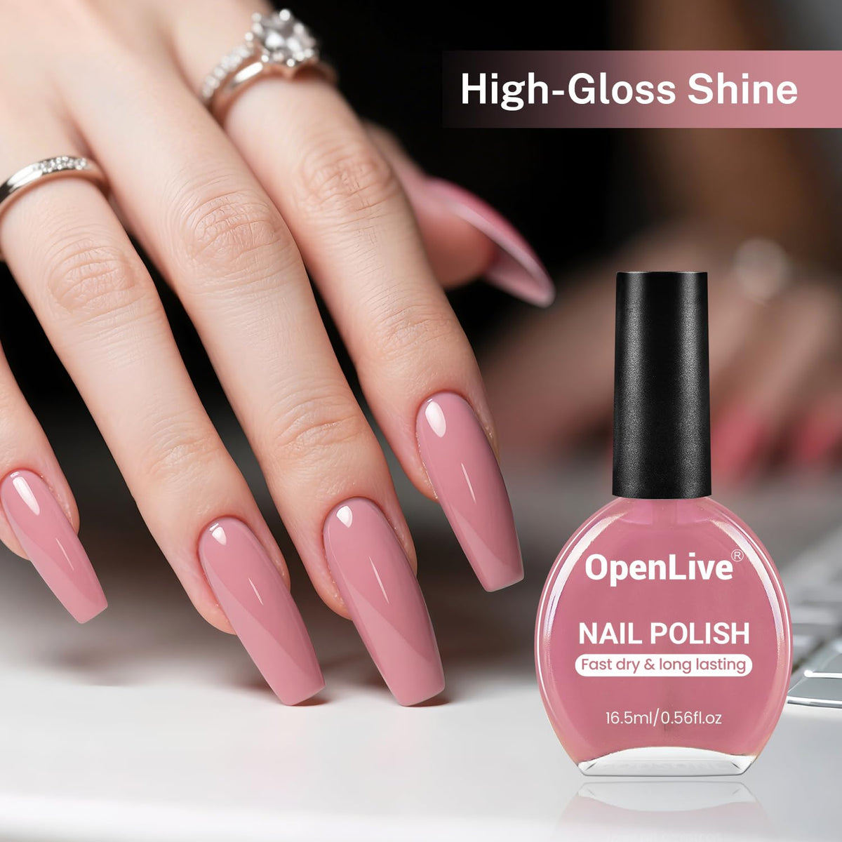 OpenLive vernis à ongles rose poudré 16,5 ml vue arrière