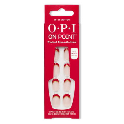 OPI Press On Nails glitters or et rouge vue avant avec 30 pointes