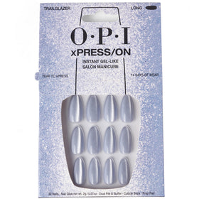 OPI xPRESS/ON Trailglazer ongles press-on velours bleus longs vue de face