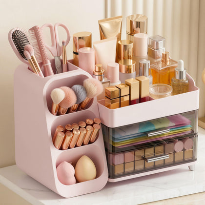 Organisateur de maquillage Asdbko rose vue de face