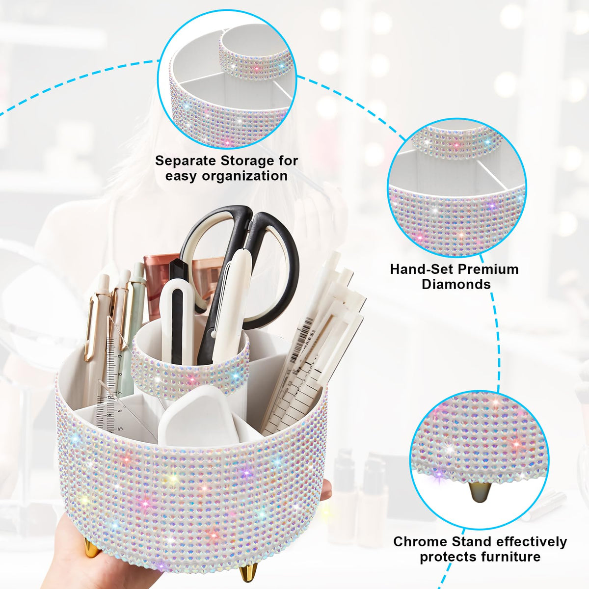 Organisateur de maquillage avec pinceaux et cosmétiques à l'intérieur