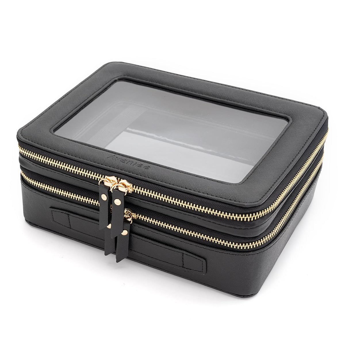 Organisateur de maquillage Aveniee XL transparent, vue de face avec pinceaux et cosmétiques