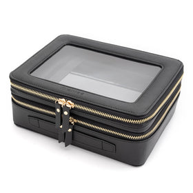 Organisateur de maquillage Aveniee XL transparent, vue de face avec pinceaux et cosmétiques