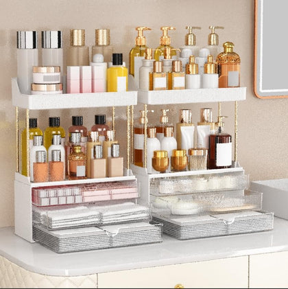Organisateur de maquillage caktraie 5 niveaux vue avant avec tiroirs ouverts