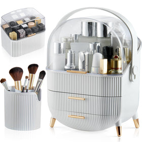 Organisateur de maquillage CANITORON blanc avec 2 tiroirs et support à pinceaux