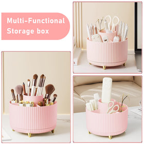 Organisateur de maquillage en rose sur une coiffeuse