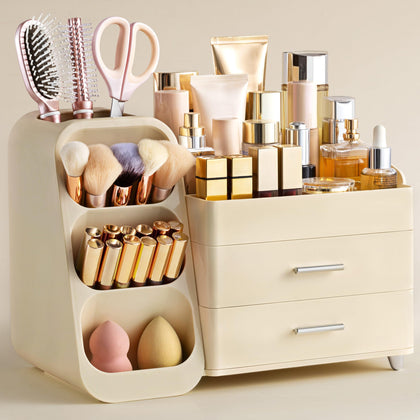 Organisateur de maquillage HBlife beige vue avant avec tiroirs