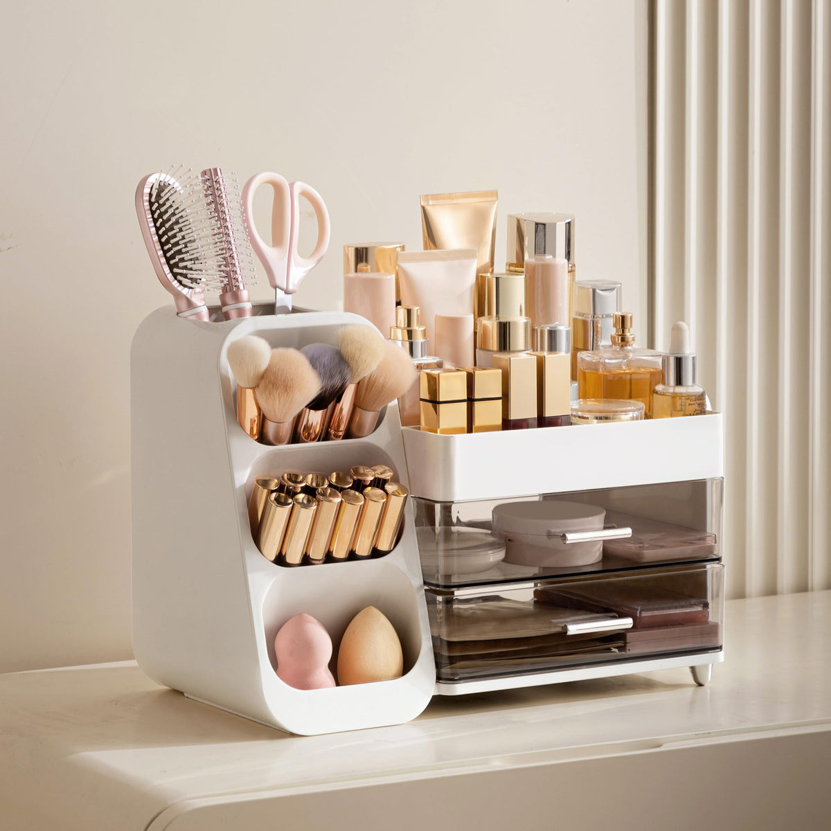 Organisateur de maquillage HBlife en blanc avec accessoires