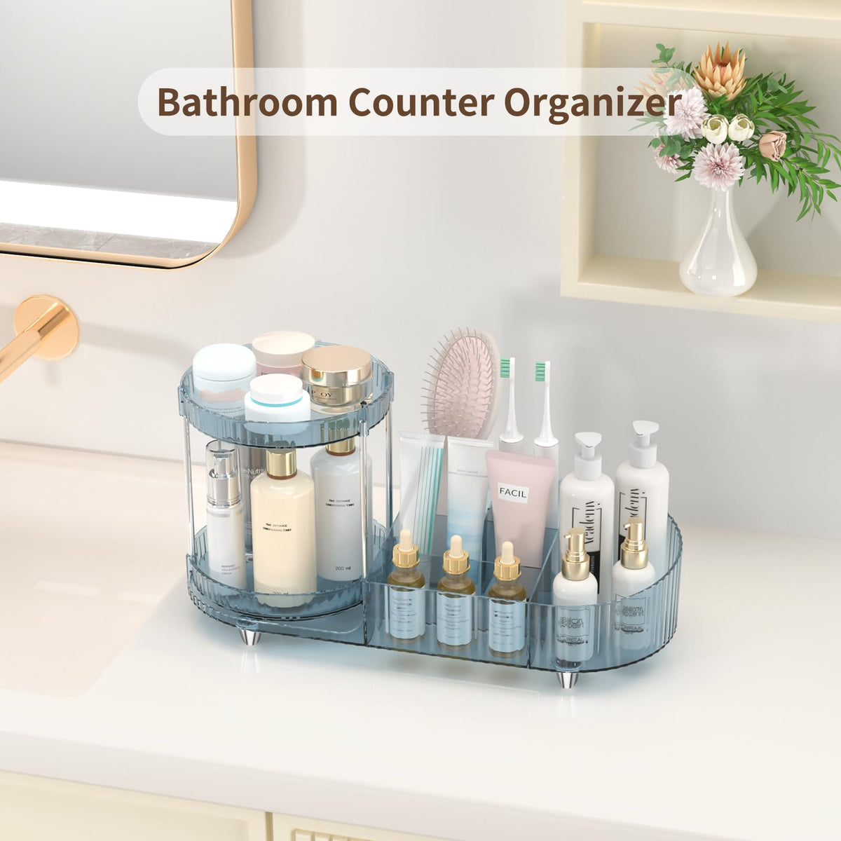 Organisateur de maquillage Jywantful avec des produits de beauté