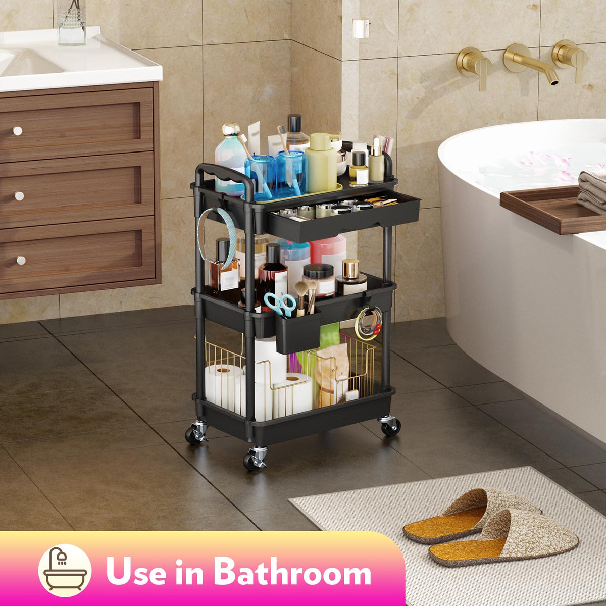 Organisateur de maquillage SUNALLY avec produits de beauté sur chaque étagère
