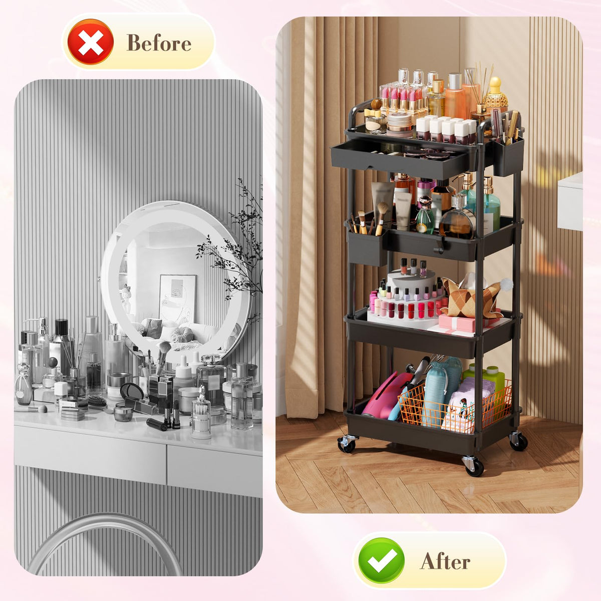 Organisateur de maquillage SUNALLY rempli de produits de beauté