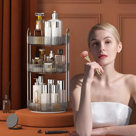 Organisateur de maquillage YCIA&DONE gris fumé avec différents produits cosmétiques
