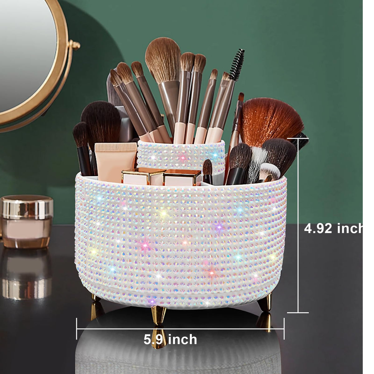 Organisateur de pinceaux de maquillage, vue de dessus avec compartiments