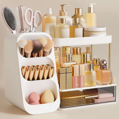 Organisateur de salle de bain HBlife à trois niveaux avec porte-pinceaux