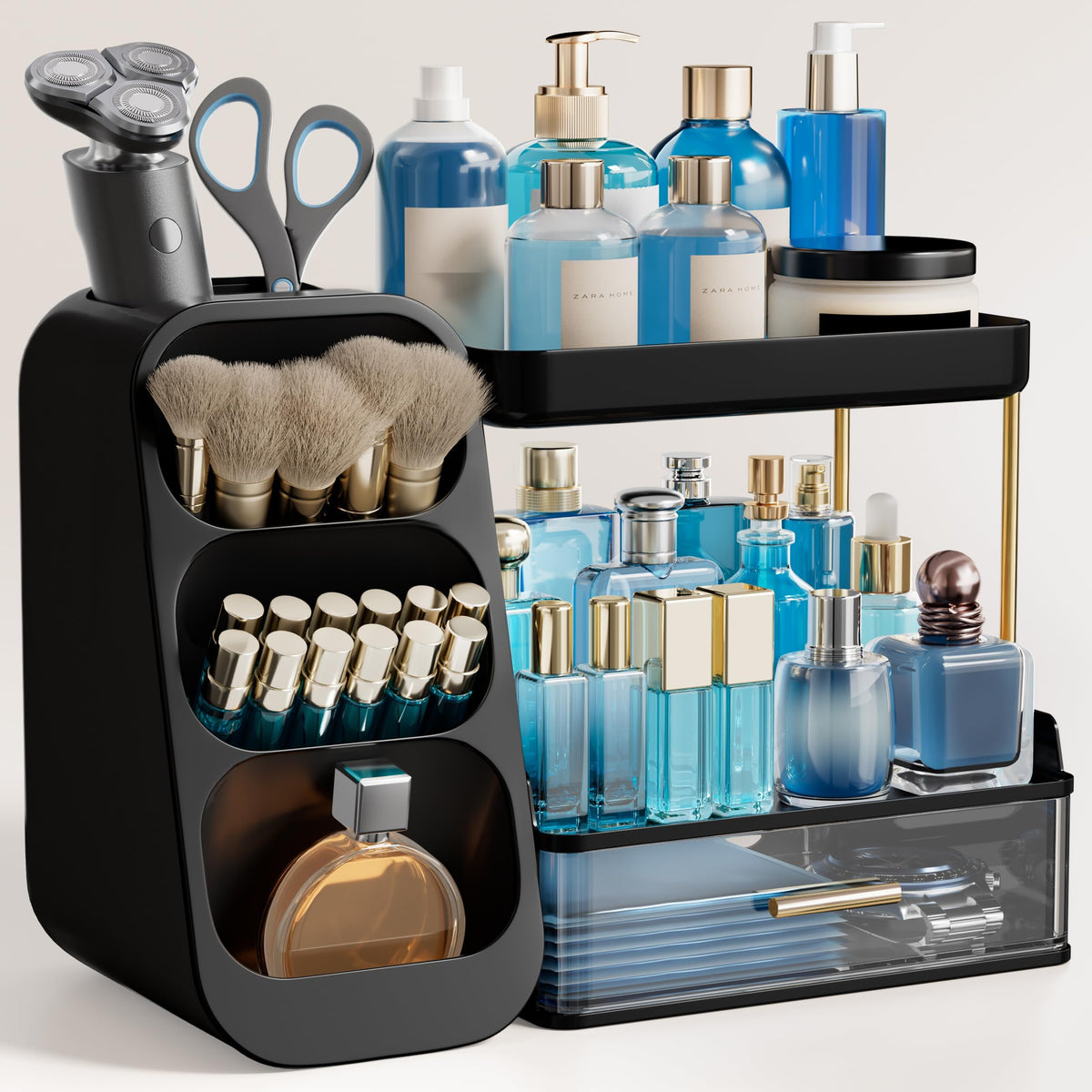 Organisateur de salle de bain HBlife noir avec porte-pinceaux