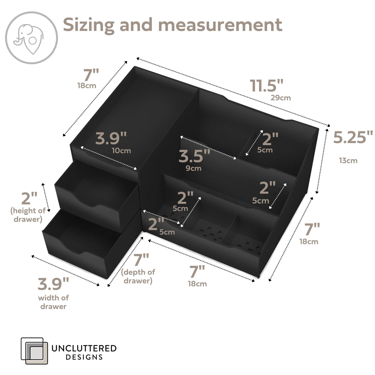 Organisateur de salle de bain noir Uncluttered Designs tiroirs ouverts