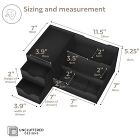 Organisateur de salle de bain noir Uncluttered Designs tiroirs ouverts