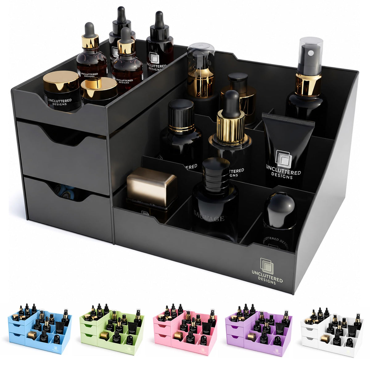 Organisateur de salle de bain noir Uncluttered Designs vue de face
