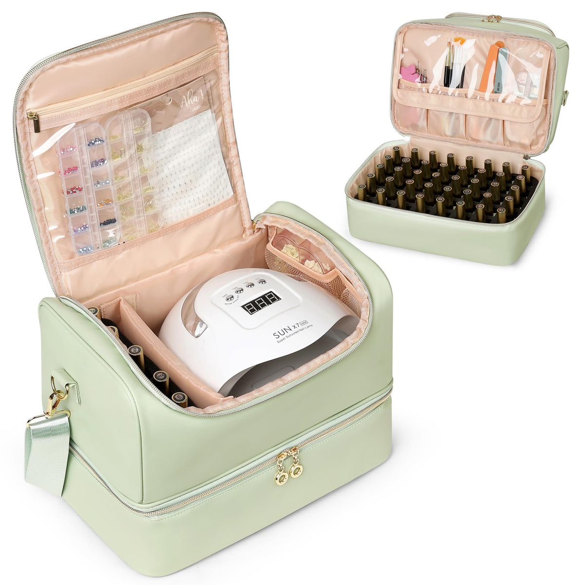 Organisateur de vernis à ongles Uross en cuir PU vert, vue avant