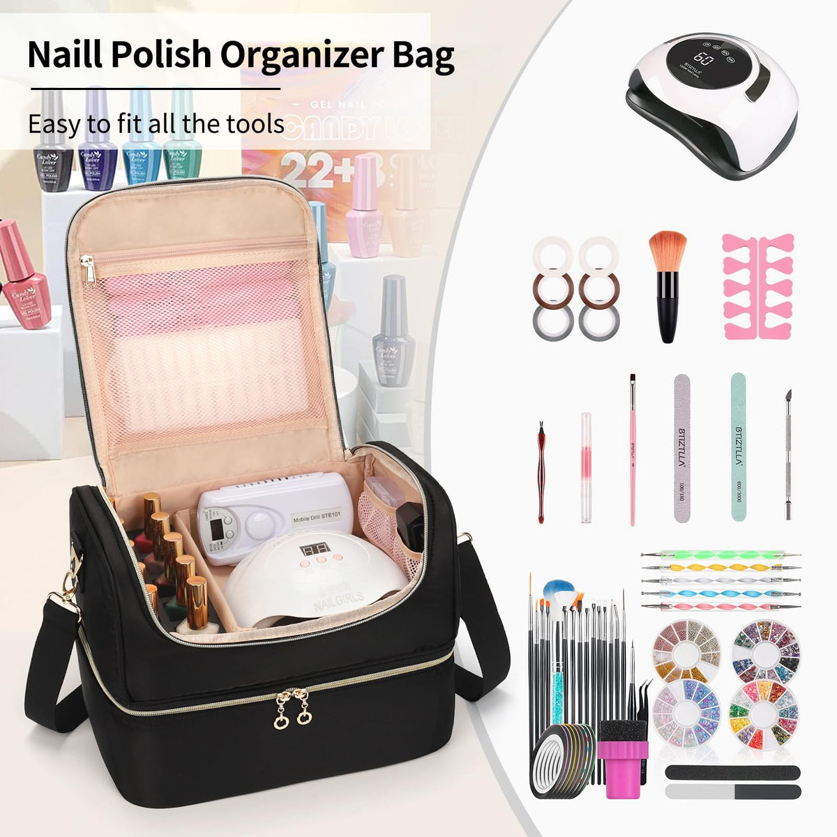 Organisateur de vernis CUBETASTIC en couleur bleue avec vernis à ongles