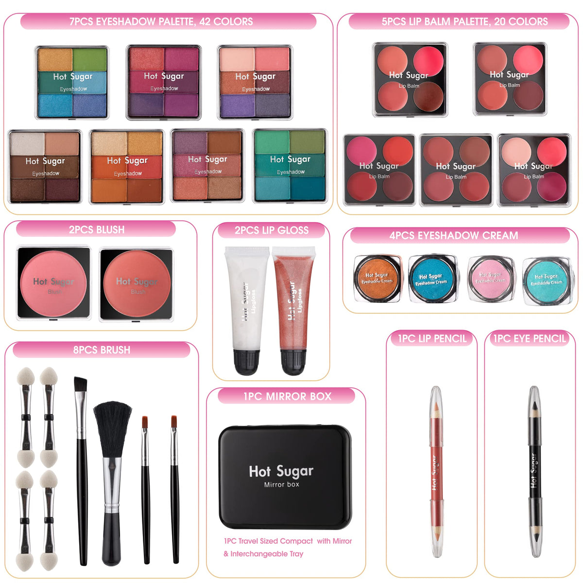 Organisateur en aluminium du kit de maquillage Hot Sugar Violet Love