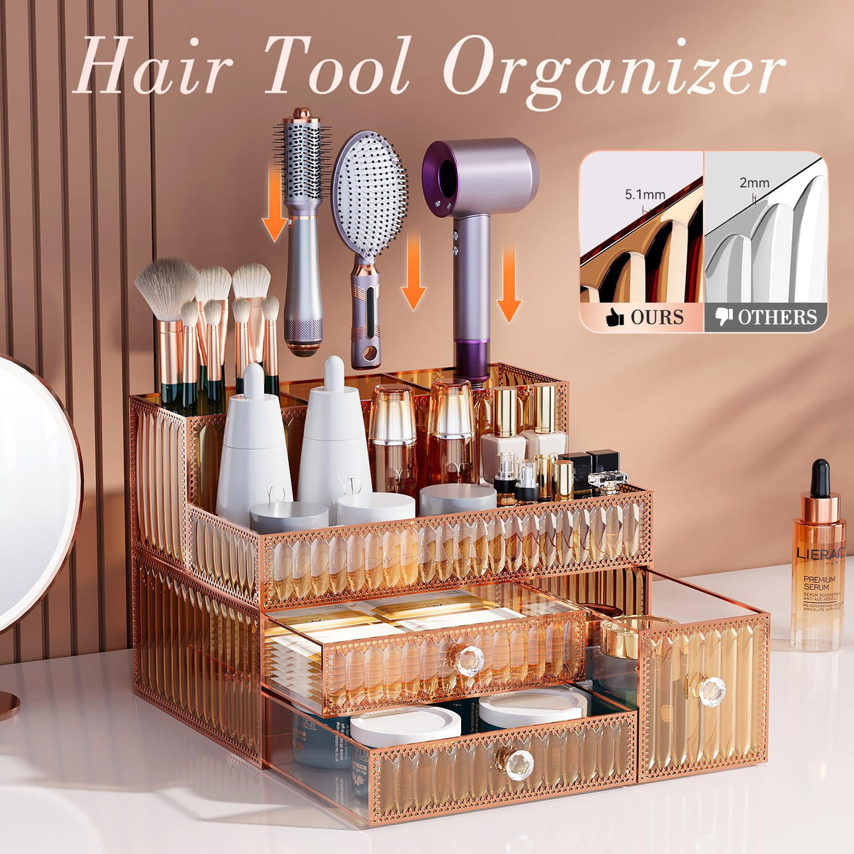 Organisateur en verre trempé avec accessoires de coiffure