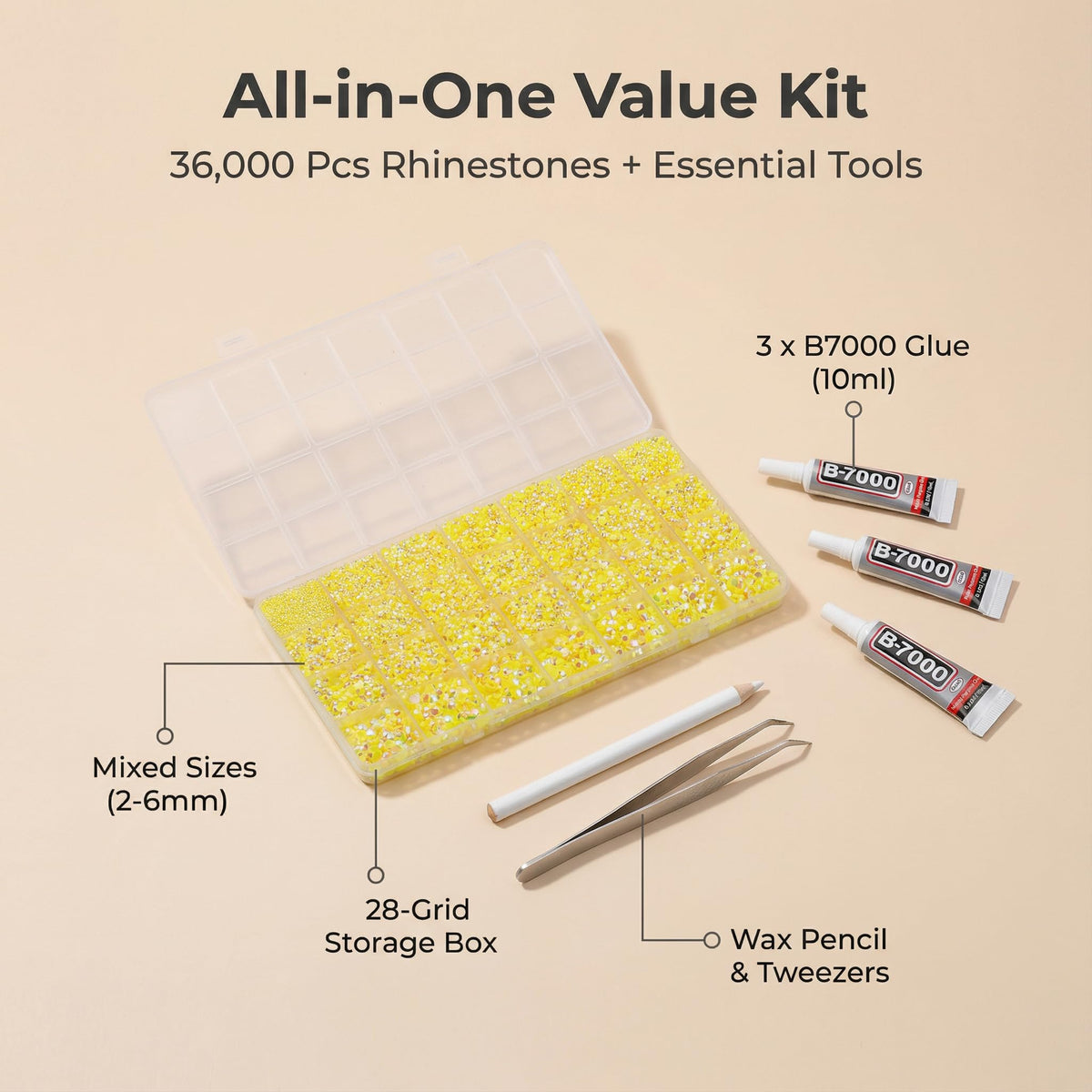 Organisateur transparent avec 28 cases pour strass