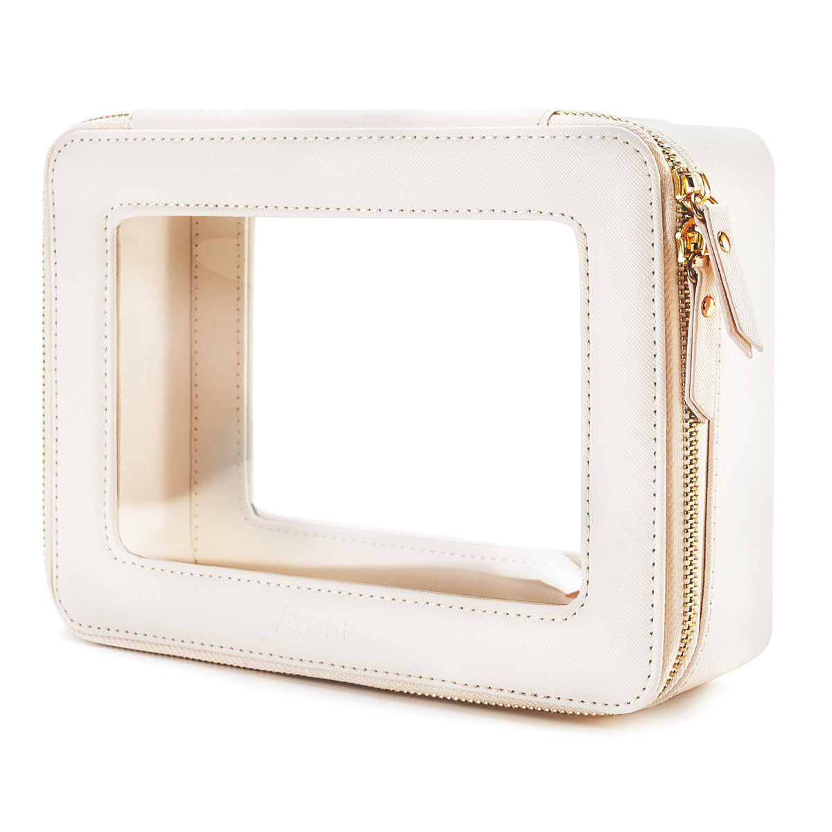 Organiseur de maquillage Aveniee en cuir PU blanc avec fermeture éclair