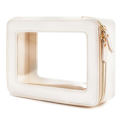 Organiseur de maquillage Aveniee en cuir PU blanc avec fermeture éclair