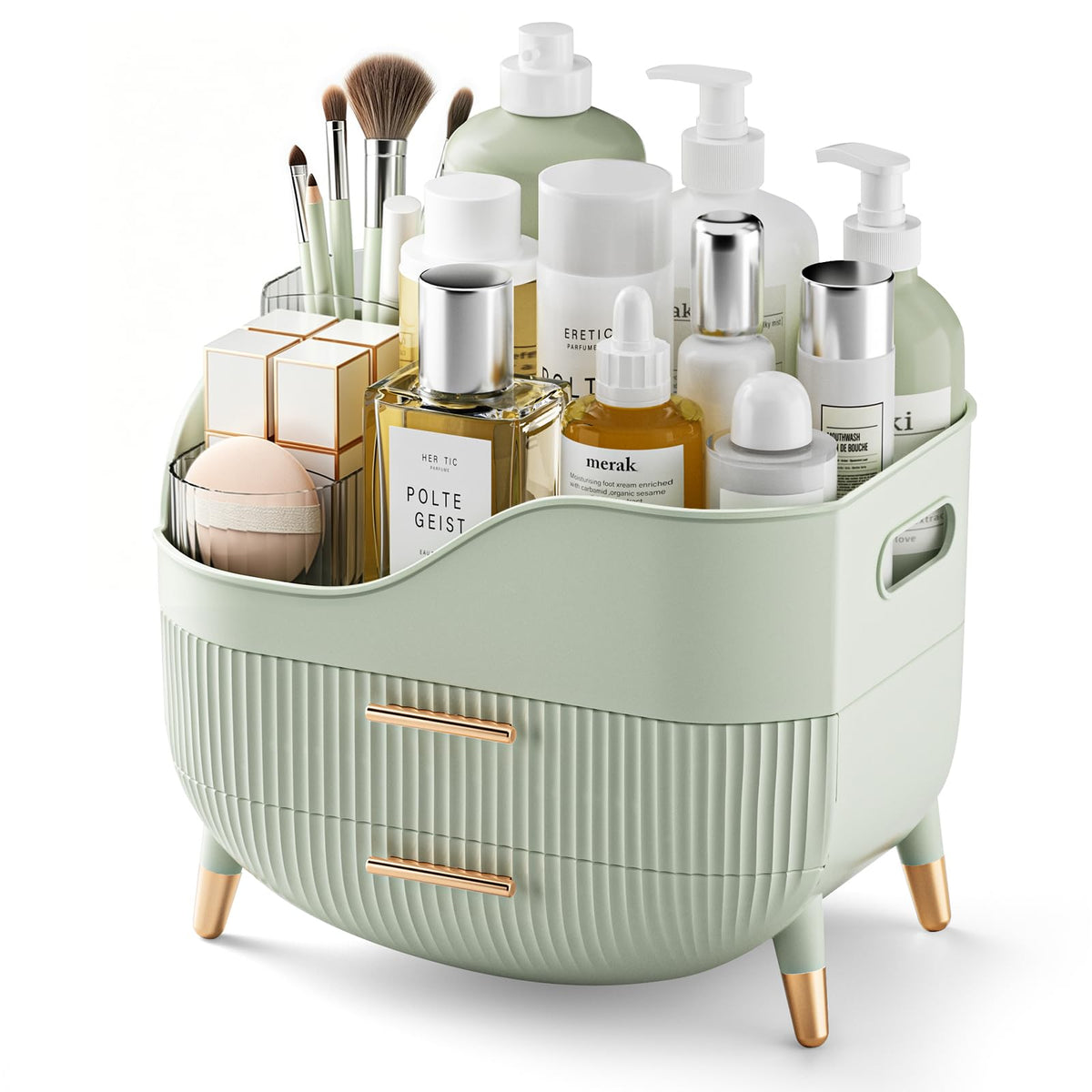 Organiseur de maquillage Pajiriona vue avant avec design vert