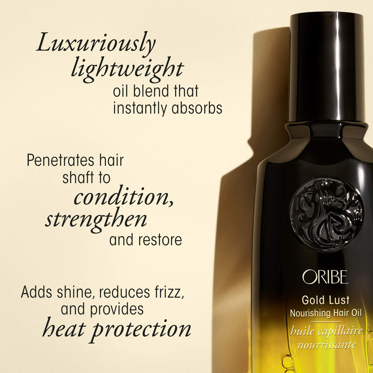 ORIBE Gold Lust Huile Capillaire 50ml vue arrière avec ingrédients