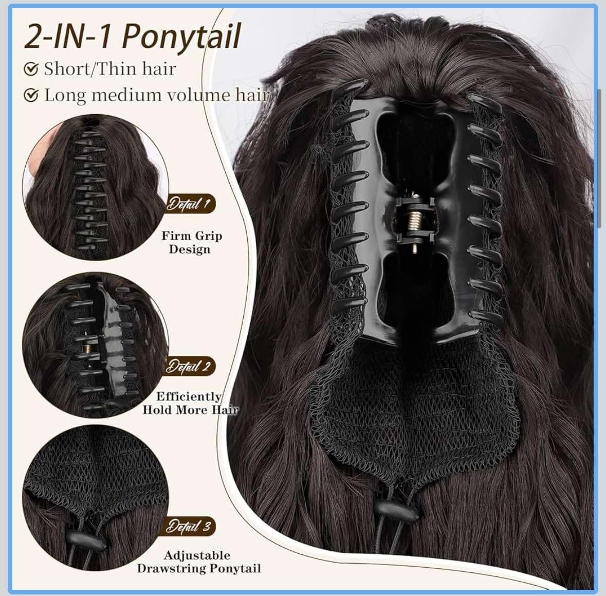 ORSUNCER Extension de Queue de Cheval Bouclée 22" vue latérale