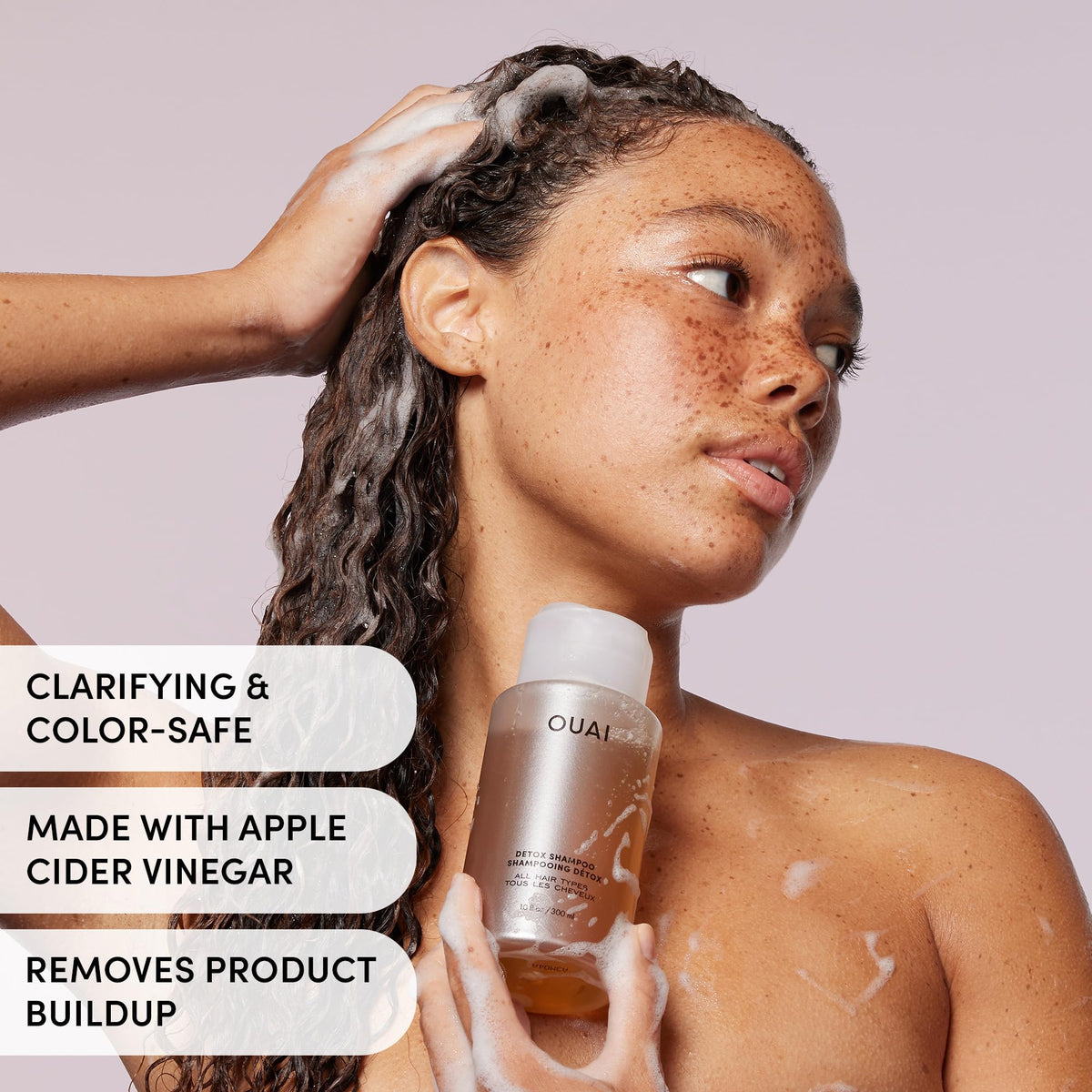 OUAI Shampoo Détox 473 ml vue arrière montrant les ingrédients