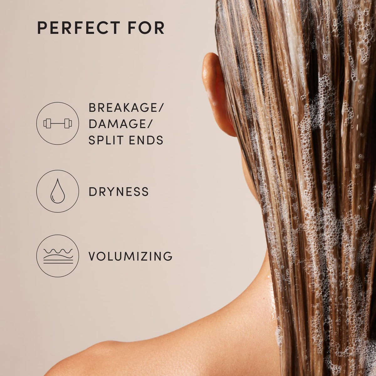 OUAI Shampoo Épaississant sur une surface en bois